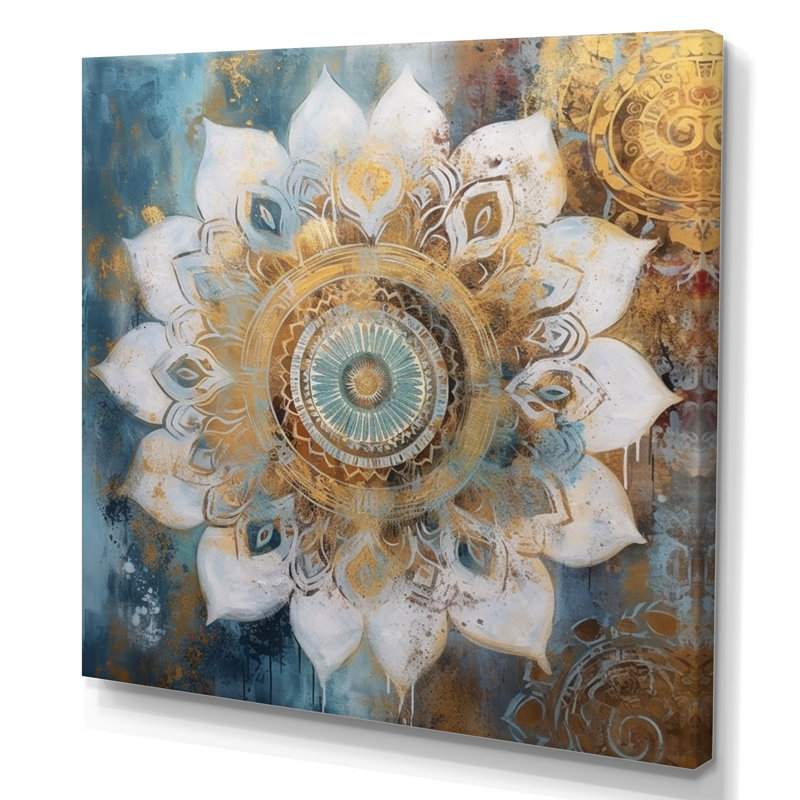Blanc et or Mandala II - impression, H 30 po x l 30 po x P 1 po, Toile tendue