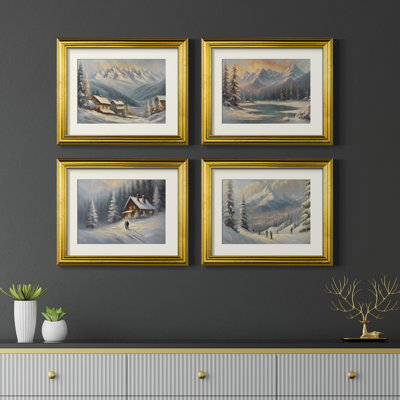 «Vintage Landscape VII - Matted and Encadré sous verre, ensemble de 4, grand art mural de salon