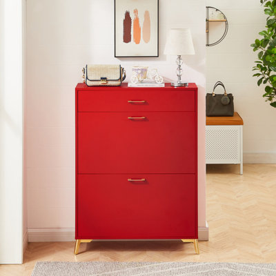 Shoe Storage Cabinet For Entryway, Free Standing Shoe Organizer With 2 Flip Drawers, Hidden Shoe Rack Storage Organizer For Doorway Hallway Closet, Red, Shoe Storage