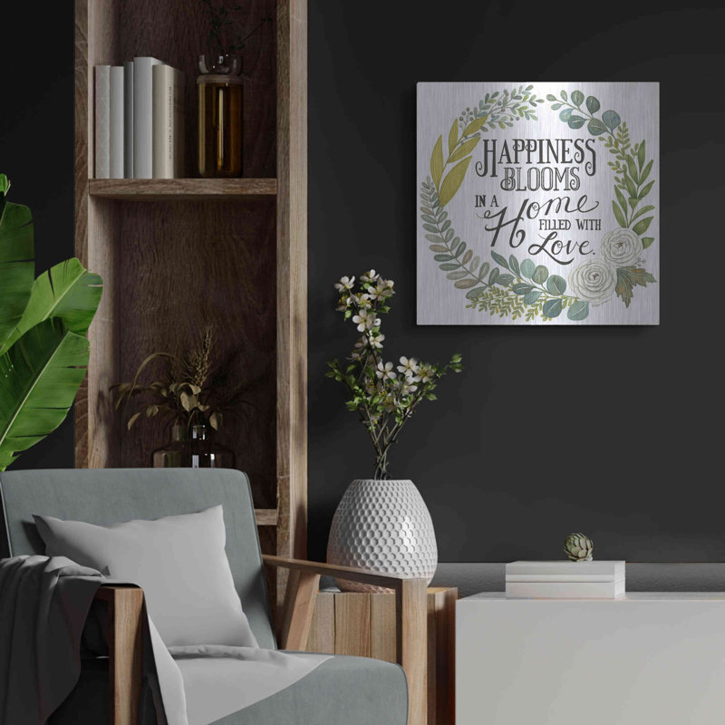 «Happiness Blooms» par Deb Strain, art mural en métal, H 12 po x l 12 po