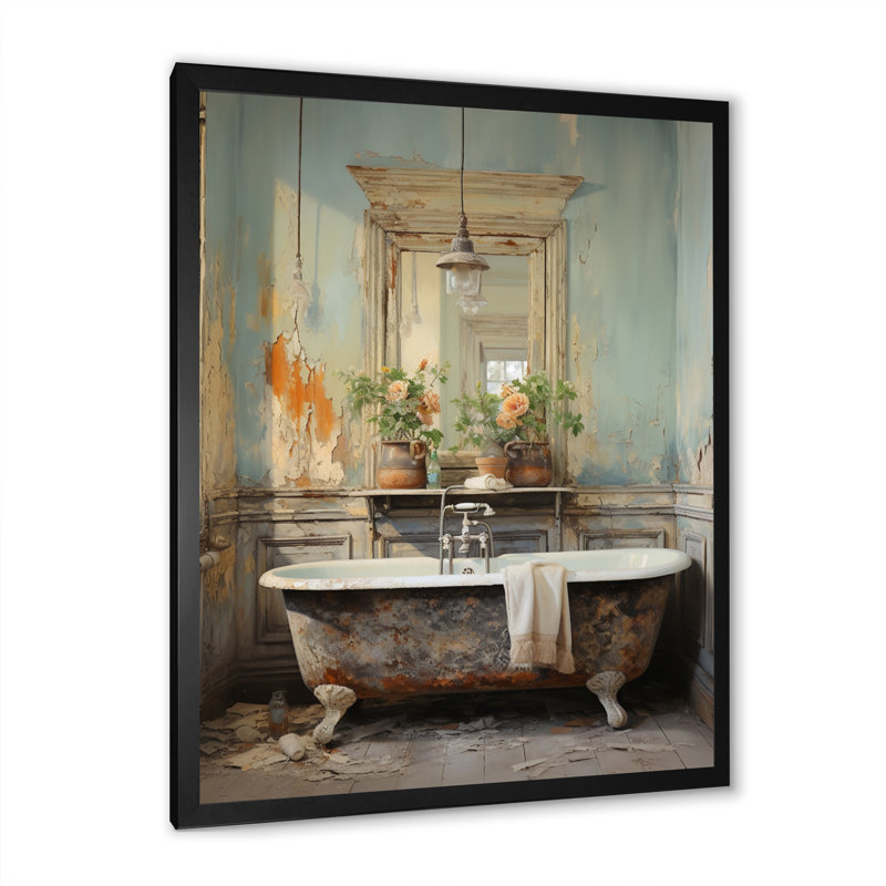 Davino Bathroom Vintage Charm II - Art mural de salle de bain pour le salon, H 44 po x l 34 po x P 1,5 po, Cadre photo noir