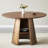 47.25 Inch Retro Brushed Texture Round Dining Table, Walnut Wood MDF Top Bronze Metal Frame For 4-6 People