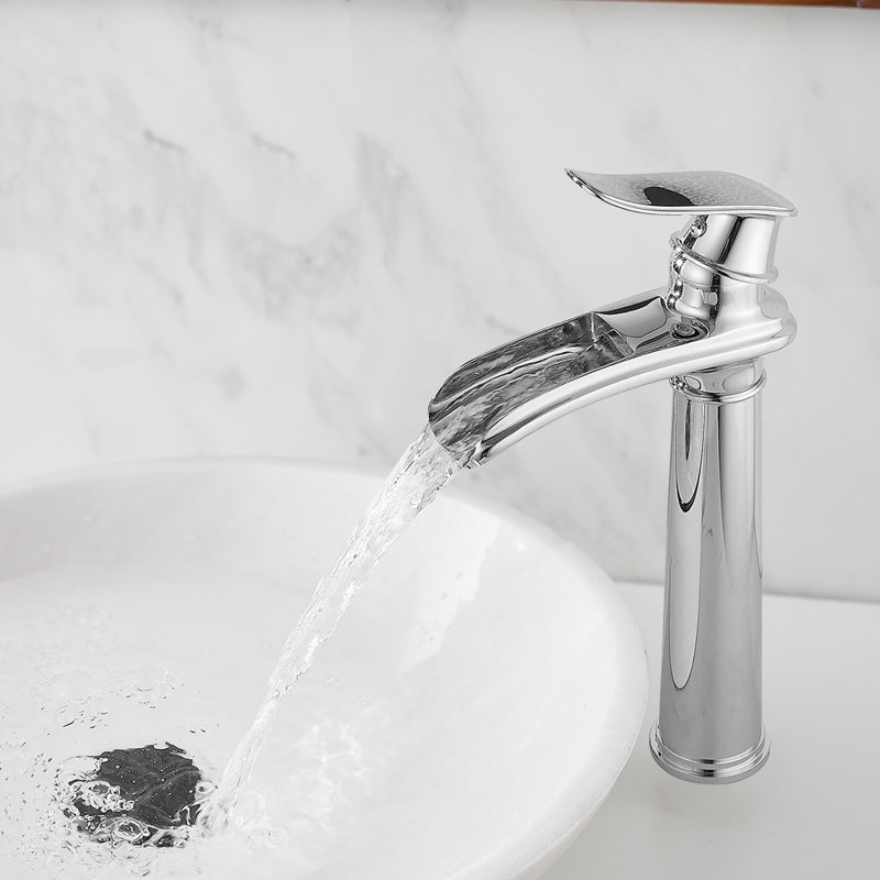 Robinet de salle de bain à un trou avec drain Waterfall, Chrome poli