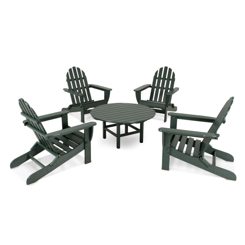 POLYWOOD Classic Adirondack Folding Adirondack 5-Piece Conversation Group, Dark Green