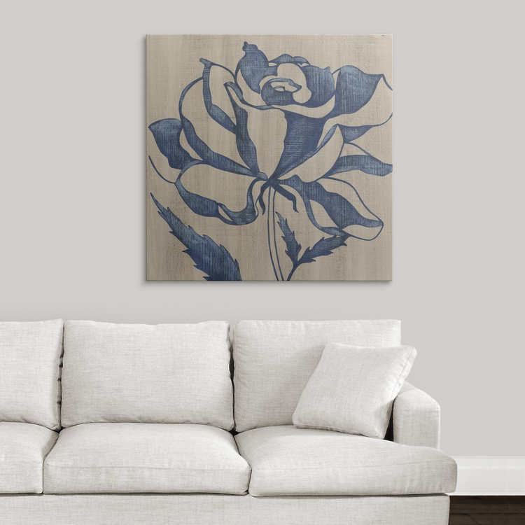 Indigo Floral " Indigo Rose ", 35" H x 35" W x 1.5" D, Canvas