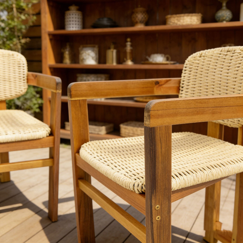 Ensemble de chaises d'extérieur en rotin tissé, Naturel - 1