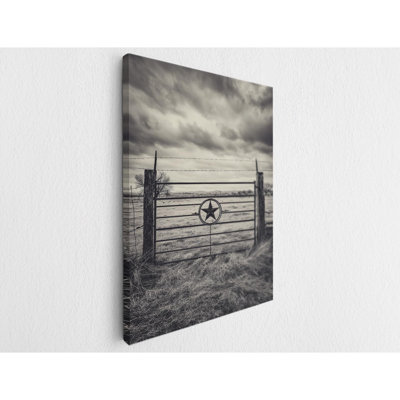 Texas Ranch Gate Canvas Art â€“ Lone Star Wall Decor â€“ Rustic Western Black & White Photography Print