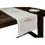 Linen Flowers Crewel Embroidered with Hemstitch Cutwork Table Runner