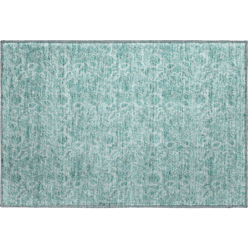 Premium Machine Washable Prisco Teal Rug, Rectangle 1'8" x 2'6"