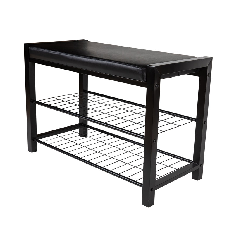 Chafic Faux Leather Storage Bench, Black/Black