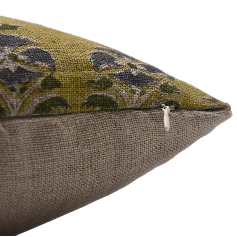 Linen Lumbar Pillow Cover, Green Floral 2, 20"H x 20"W, Square