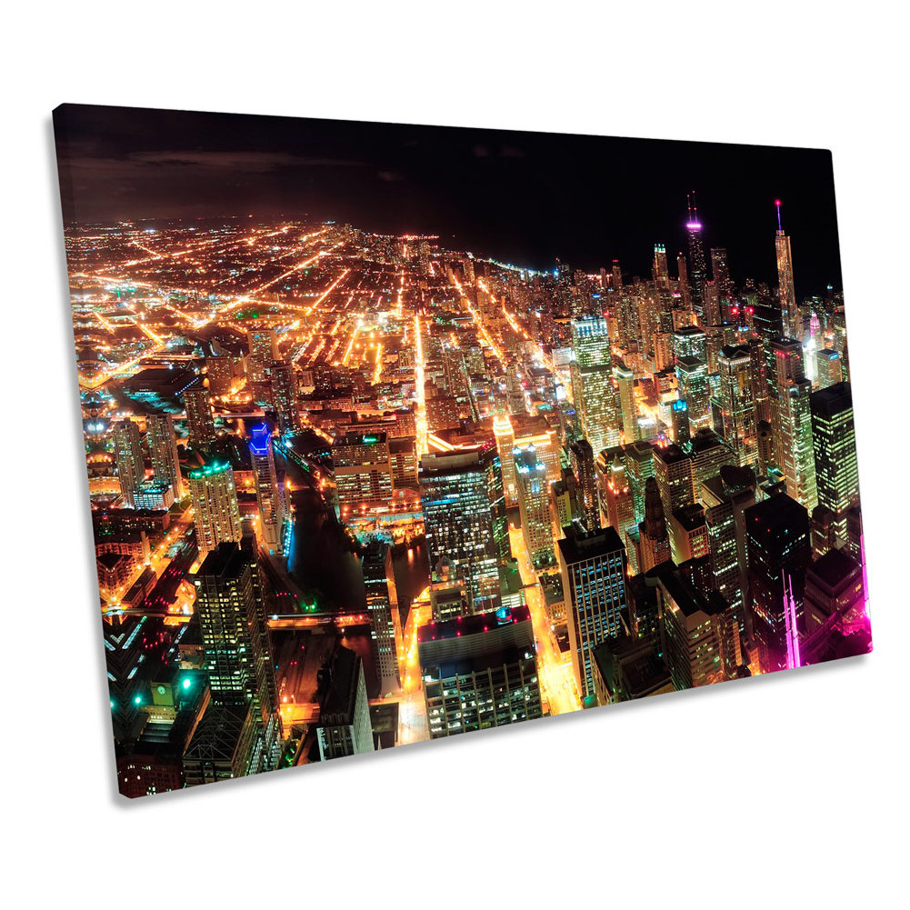 Chicago Skyline City Night - Wrapped Canvas Print