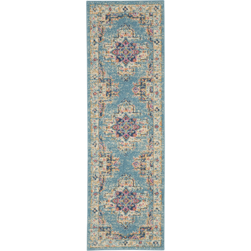 Tapis bleu traditionnel Augusta, Tapis de couloir 1 pi 10 po x 6 pi