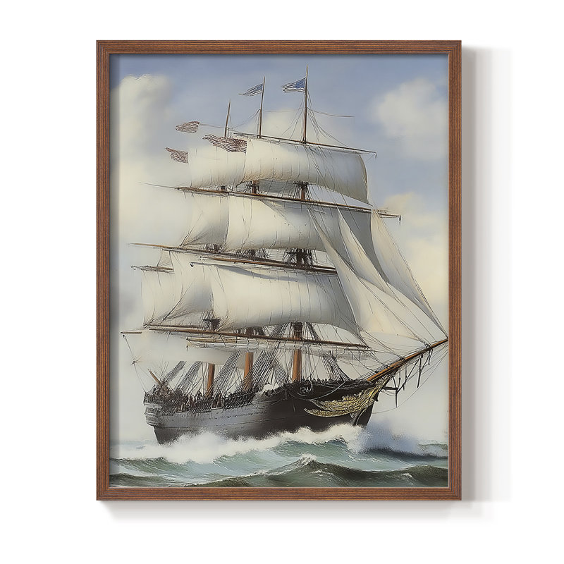 NAUTICAL Series Lxxvi, reproduction encadrée - bois massif, Noyer, H 30 po x l 24 po