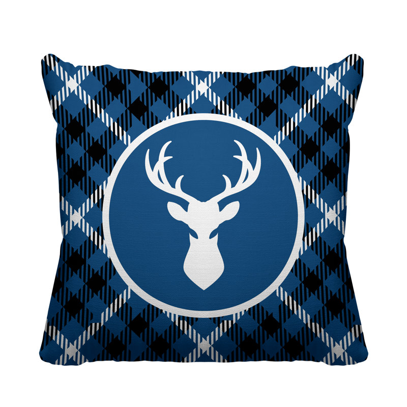 Coussin décoratif intérieur / extérieur Tartan Reindeer, L 17 po x H 17 po, Bleu céruléen