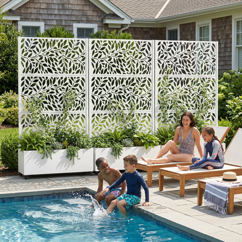 Metal Planter Wall with Trellis and Wheels, Mobile Outdoor Elevated Garden Bed, Dual-Purpose for Privacy Decoration and Planting, with Drainage Holes, for Climbing Plants, Vegetables, and Vining Flowers 