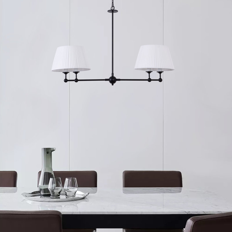 Aeris 4-Light 36"W Black Dimmable Classic And Traditional Shaded Linen Modern Pendant for Dining Room, Matte Black
