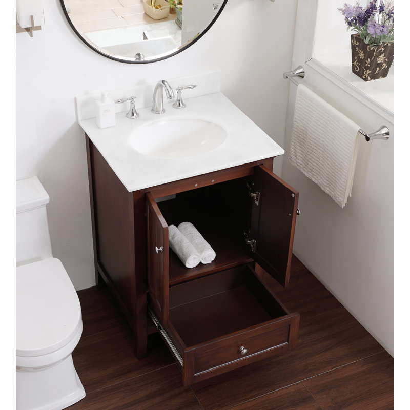 Ain 25'' Single Bathroom Vanity with Top, Teak, Pure White
