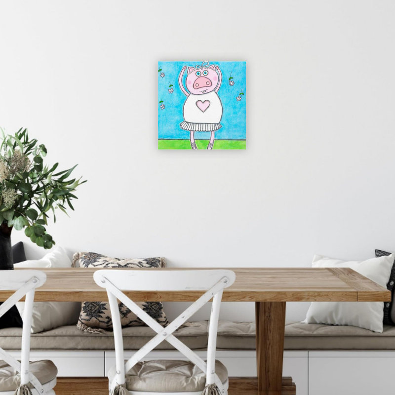 Impression sur toile rose super animal cochon rose, 24 x 24 po
