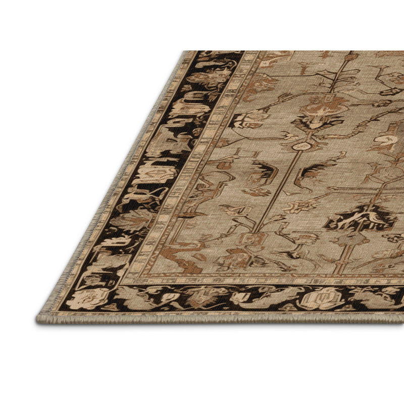 Tapis beige lavable à la machine, Rond 7 pi