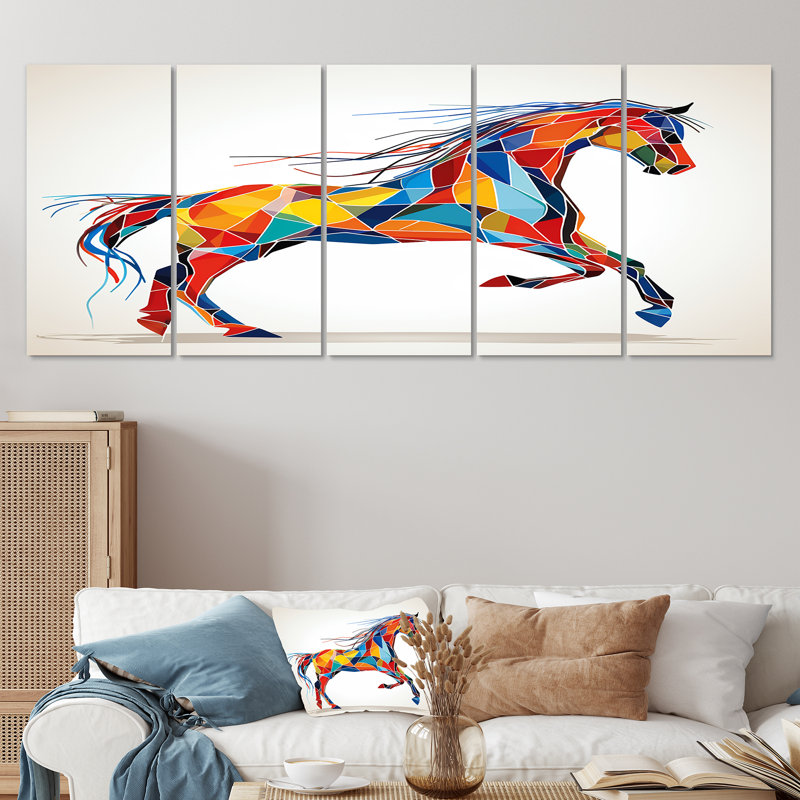 "Cheval au galop", art mural 5 pièces, H 32 po x l 80 po