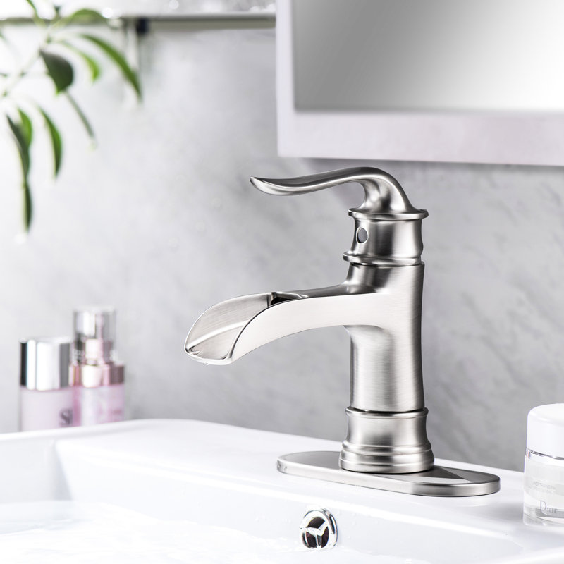 Modern Bathroom Sink Faucet, Brushed Nickel Waterfall, Pop Up Drain, Smooth Water Stream Waterfall Effect, Single Hole With Long-Lasting
