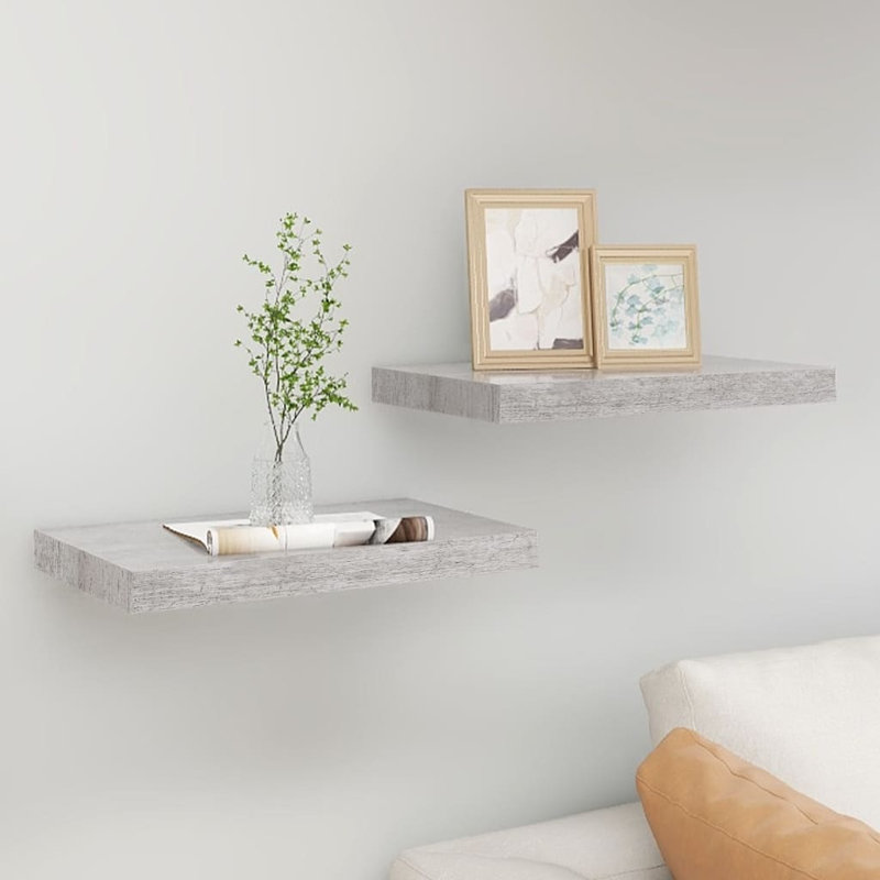 Gracie-Lea 2 Piece Floating Shelf, Concrete Grey, 3.8cm H x 50cm W x 23cm D