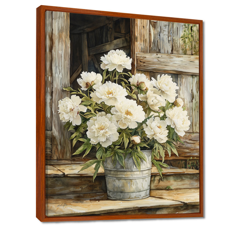 Fleurs de pivoines en pot Barnyard II - impressions de toiles de pivoines, Impression sur cadre flottant, H 40 po x l 30 po