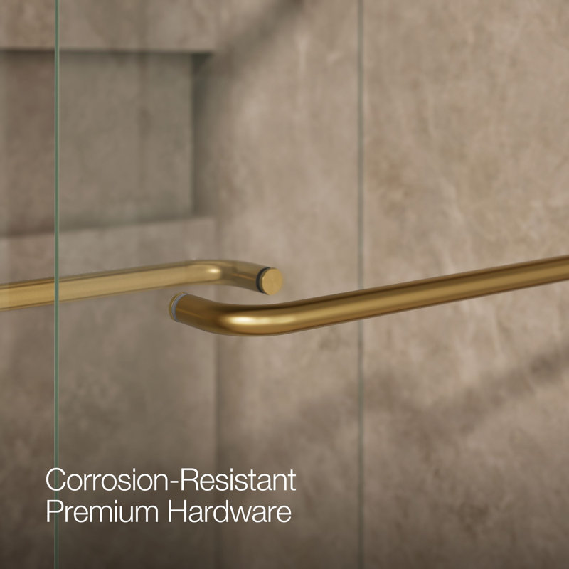 Levity 59.63" x 74" Bypass Shower Door with CleanCoat® Technology, Moderne Brass, Crystal Clear
