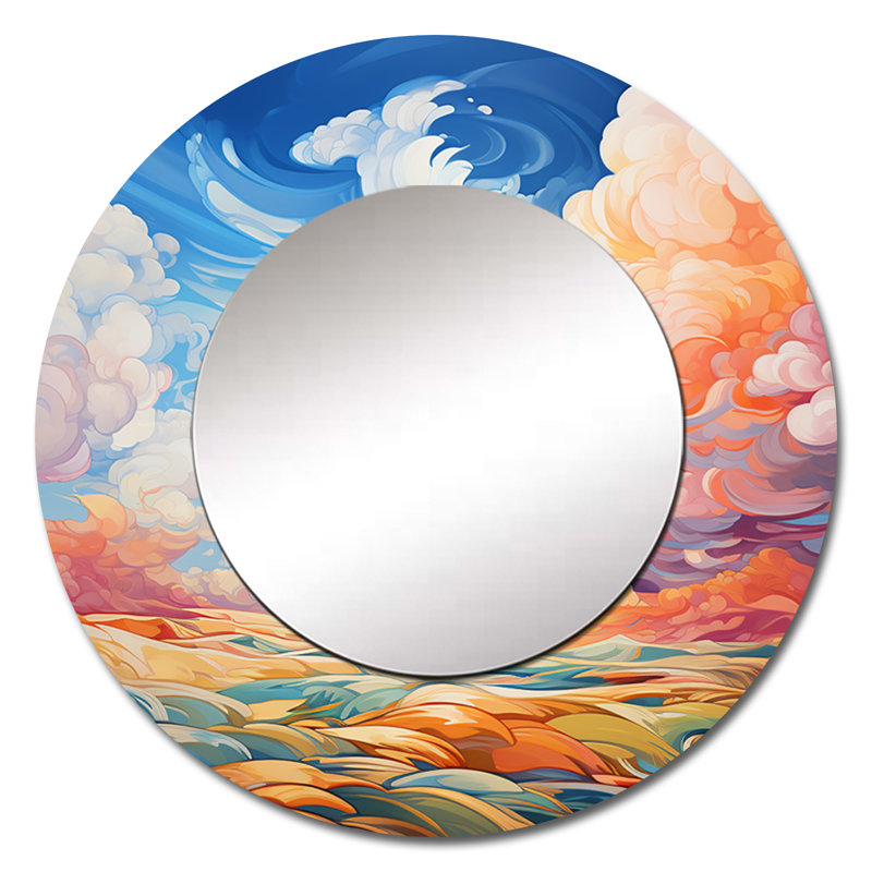 Clouds Skys Canvas VI - décor de miroir mural unique de nuages, grand miroir rond traditionnel, impression d'art en métal