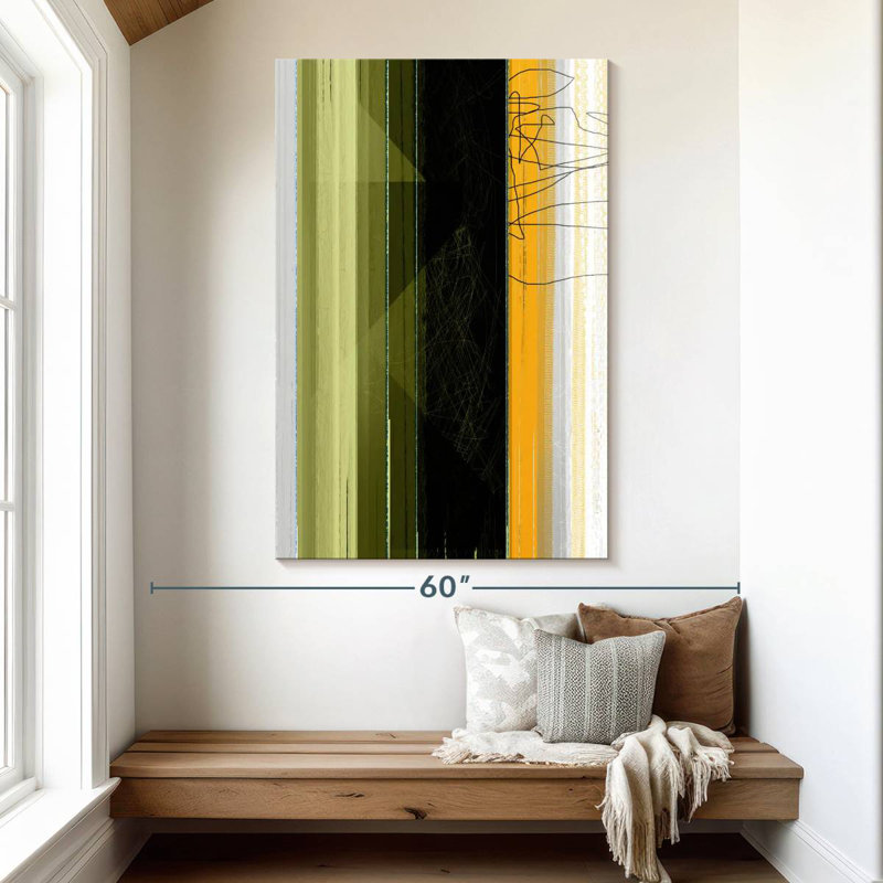 Avery abstrait vert et jaune, H 51 po x l 34 po