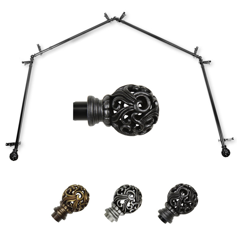 Tringle à rideaux simple pour baie vitrée à 4 côtés Hardaway, Noir, 18 po à 28 po (chaque côté)