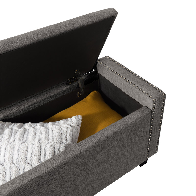 Thane Polyester Upholstered Storage Bench, Light Gray