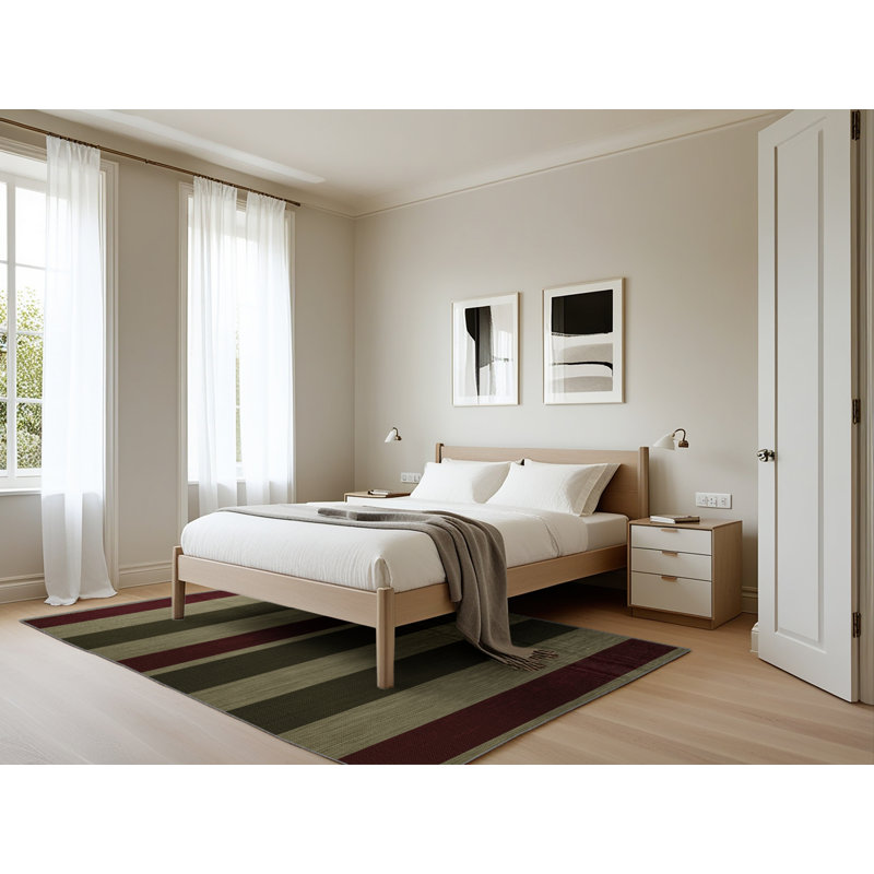 Tapis brun à rayures horizontales lavable à la machine, Rectangle 5 pi x 7 pi
