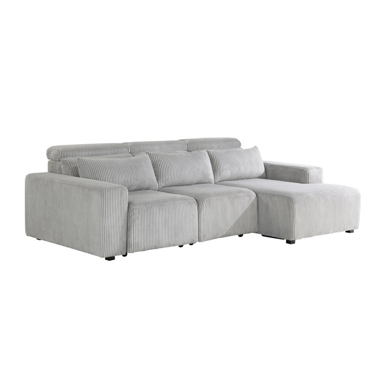 Gray Corduroy Fabric Power Reclining Sectional Sofa