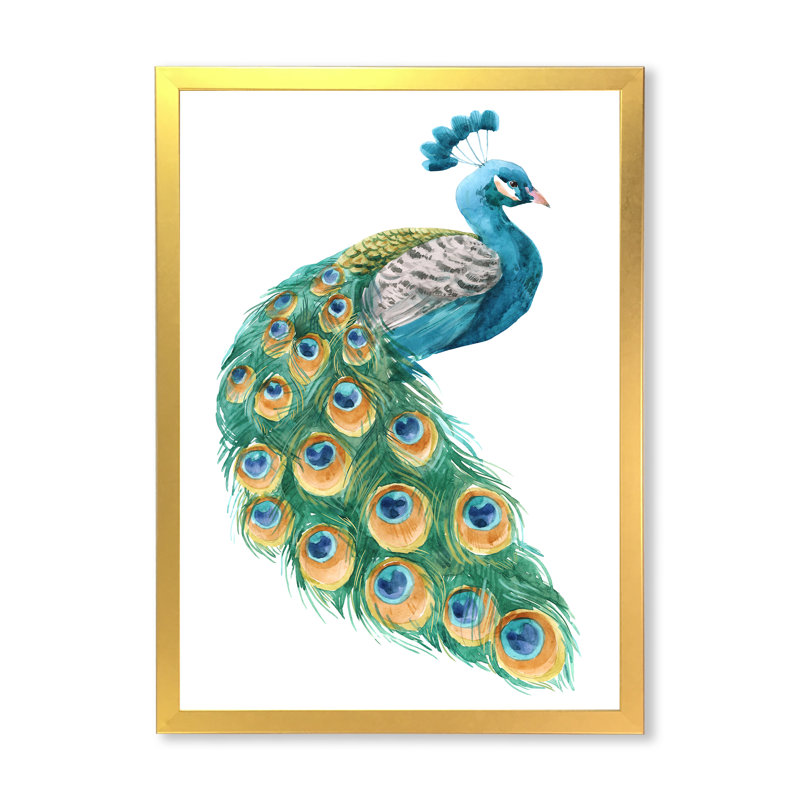 Vibrant bleu jaune et vert paon - Peinture sur toile, H 40 po x l 30 po, Cadre photo doré