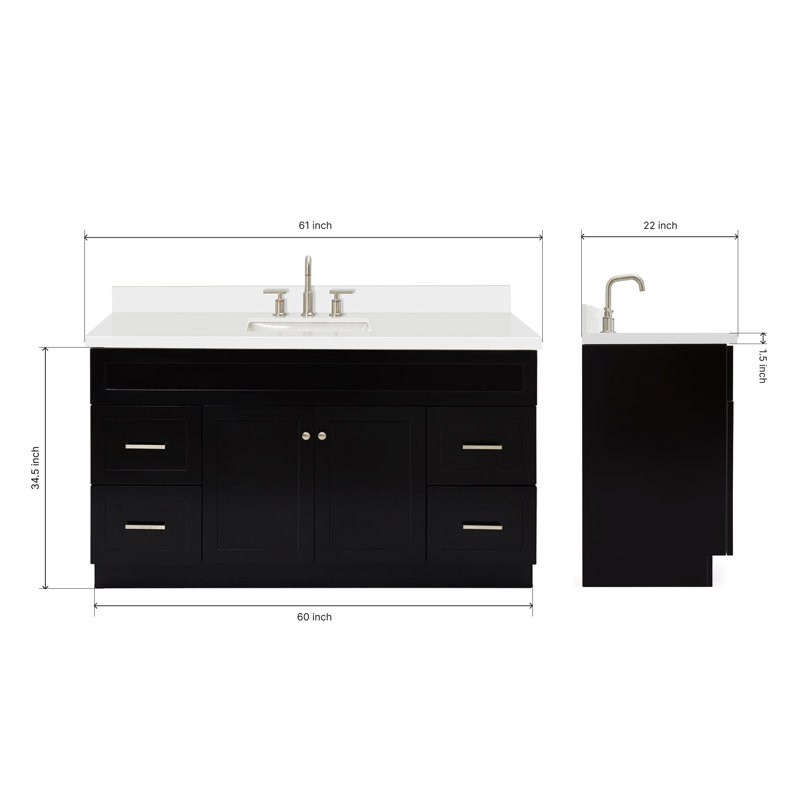 Hamlet 61'' Single Bathroom Vanity with White Quartz Top, Black