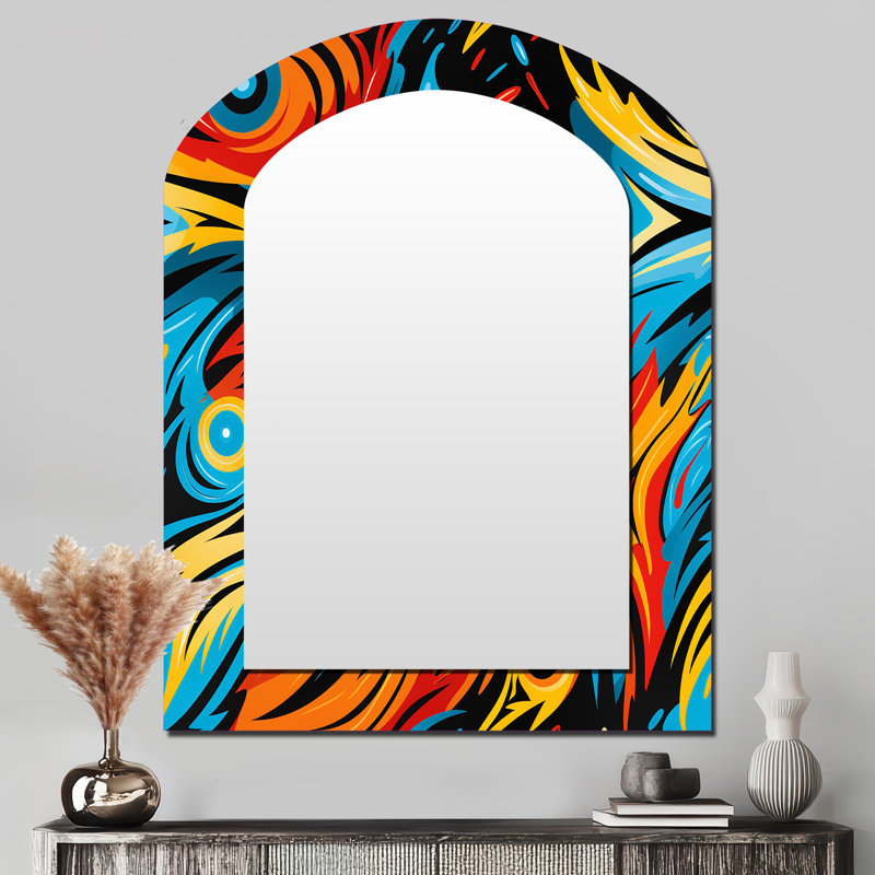 Nhien Tribal Essence Paisley Feather - miroir asymétrique abstrait, miroir mural décoratif arche bleue, impression d'art en métal