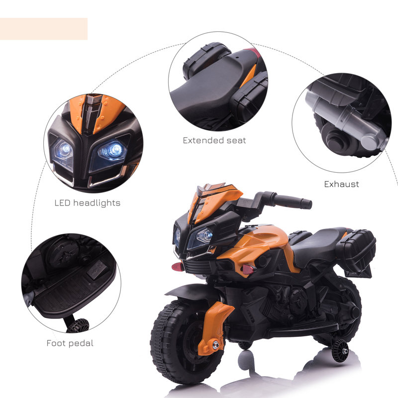 6-Volt Orange Electric Kids Motorcycle with Training Wheels
