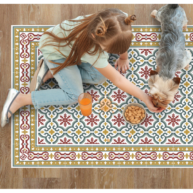 Auston Vinyl Machine Printed Area Rug, Rectangle 2'2" x 8'2.4"