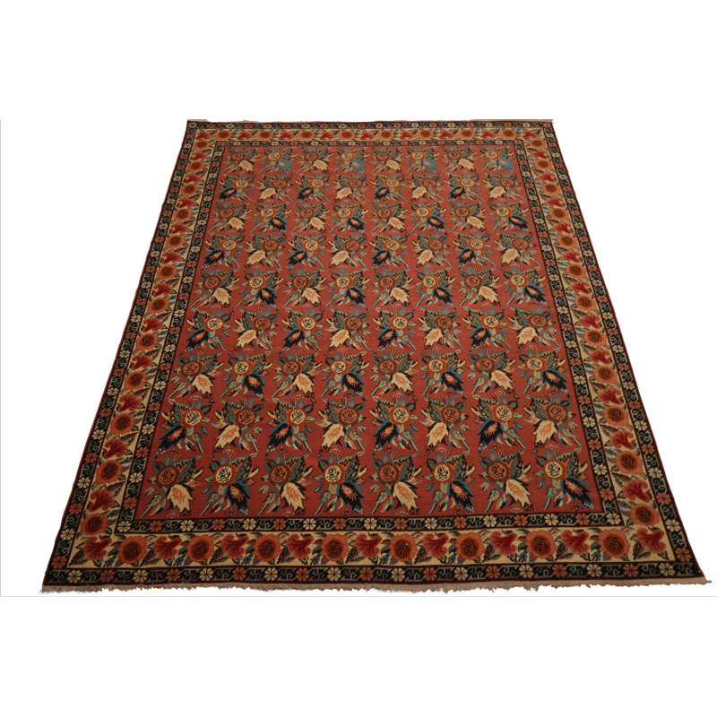 Tapis roux rare en laine noué à la main 7 pi 9 po x 10 pi Karabagh
