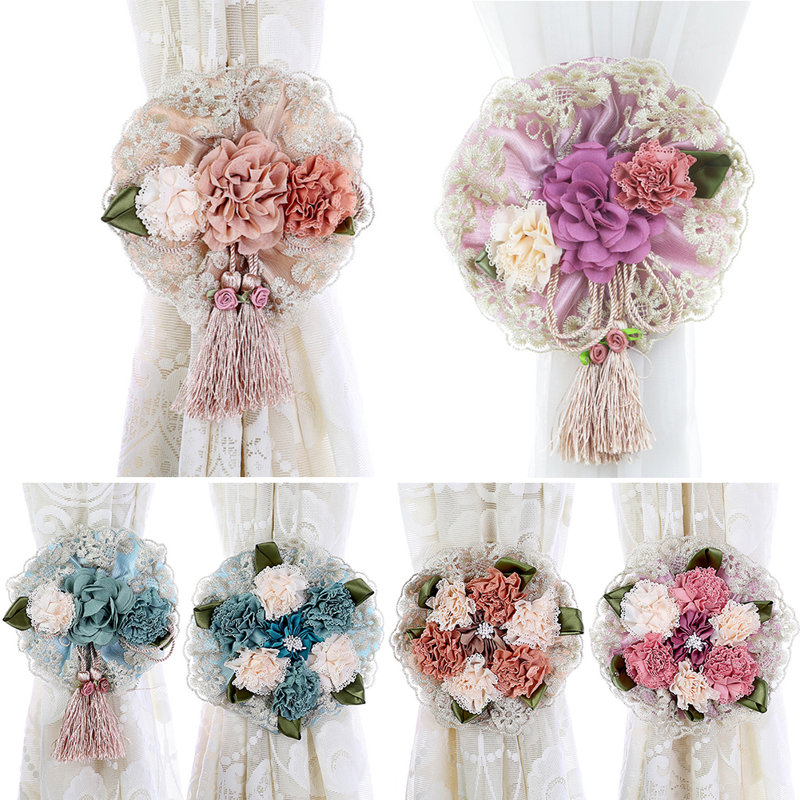  2 pièces Attaches de rideaux en tissu avec attaches de fleurs et bretelles réglables pour le salon et la chambre à coucher