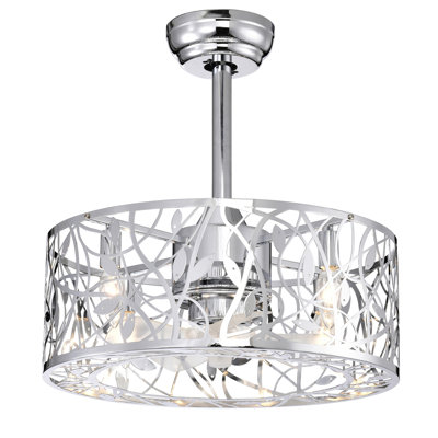 18'' Decor Forward Reverse 5 Blades Ceiling Fan Lamps,Cage Closed Industrial Style Vintage Fan Ceiling Fan with 3 Speeds Adjustable for Living Room, Bedroom, Kitchen--Chrome