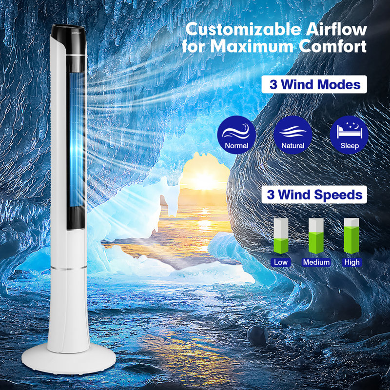 White 48" Bladeless Oscillating Tower Fan with Remote
