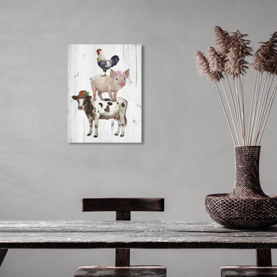 Rooster Pig Cow Farmhouse Animals Canvas Wall Art