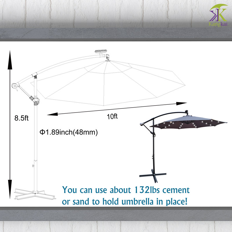 Parasol en porte-à-faux illuminé 120 "Genera, Gris moyen