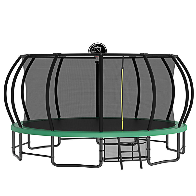 16FT Green Round Heavy Duty Trampoline with Ladder and Basketball Hoop