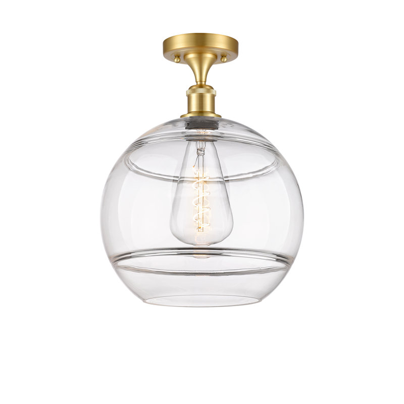 Plafonnier semi-encastré 1 lumière Ballston - Adrieanna, Or satiné, H 14,63 po x l 12 po x P 12 po, Transparent