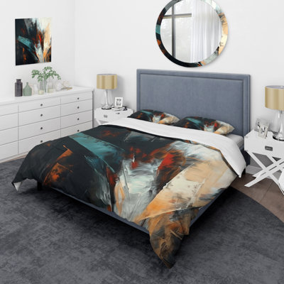 Orange And Blue Abstract Mixed Colours II - Minimalism Duvet Cover Set