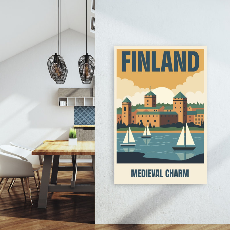Art mural paysage finlandais, paysage urbain rétro, charme tranquille rétro, H 60 po x l 40 po